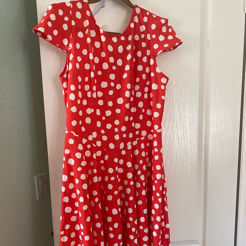 Marc Bouwer Coral Polka Dot Knit Cap Sleeve Seam Detailed Fit & Flare Dress